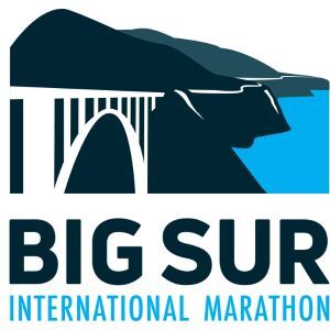Logo of the Big Sur International Marathon features a stylized rendition of a bridge and coastal cliffs, with the event name displayed below.