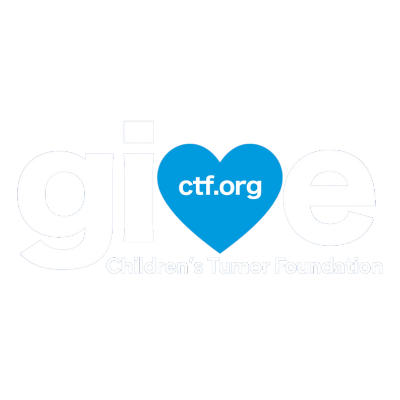 Logo with "give" featuring a blue heart as the "v" and "ctf.org" inside it. Below, the text reads "Children's Tumor Foundation.