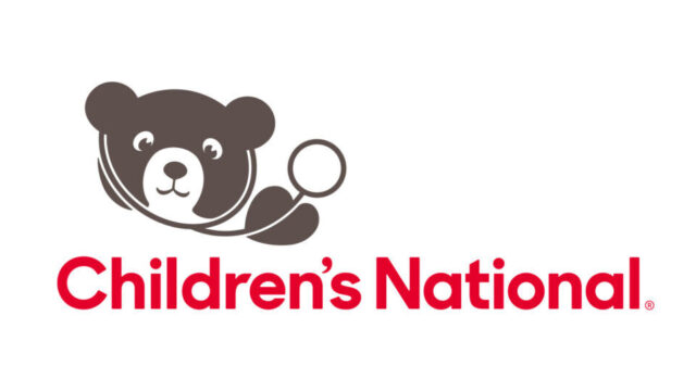 Logo for Children's National featuring a brown bear with a stethoscope and the text "Children's National" in red below.