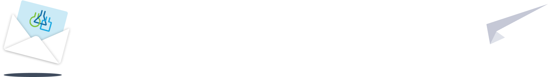 A paper airplane flies away from an envelope icon with charts, trailing a dotted line.