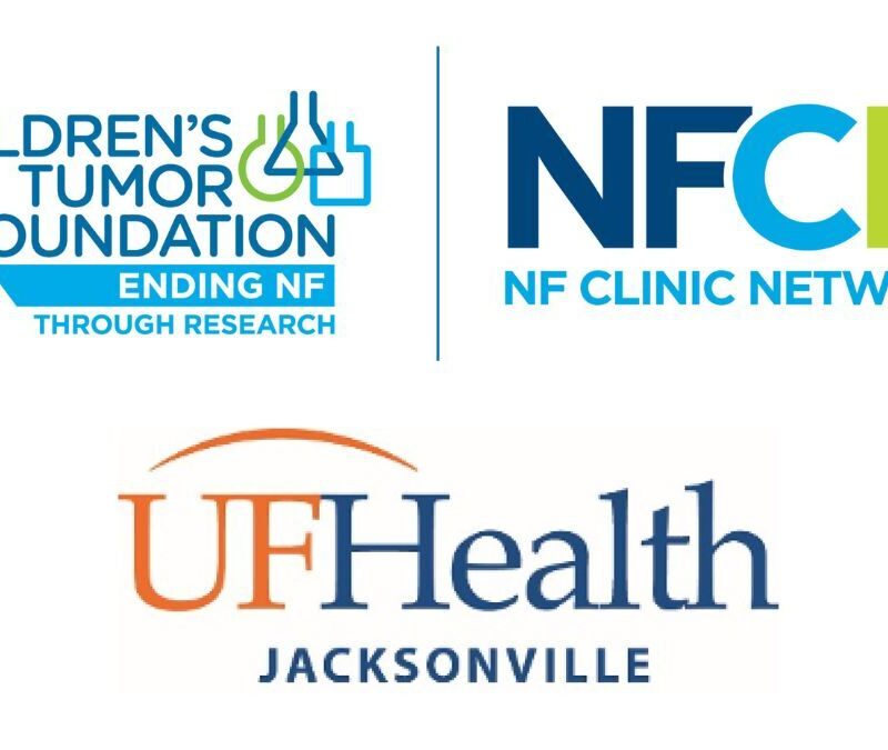 Logos of Children's Tumor Foundation, NF Clinic Network, and UF Health Jacksonville.