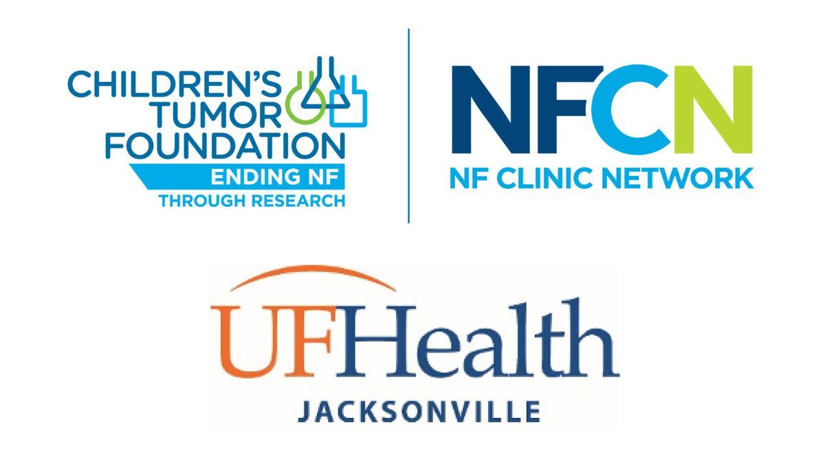 Logos of Children's Tumor Foundation, NF Clinic Network, and UF Health Jacksonville.