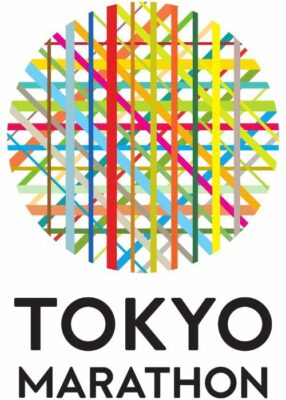 Logo of the Tokyo Marathon featuring a colorful, intersecting line pattern within a circle, with "Tokyo Marathon" text beneath.