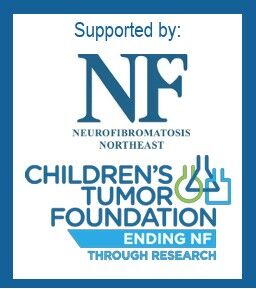 Logo for the Children's Tumor Foundation and Neurofibromatosis Northeast with the text "Supported by" and "Ending NF through Research.